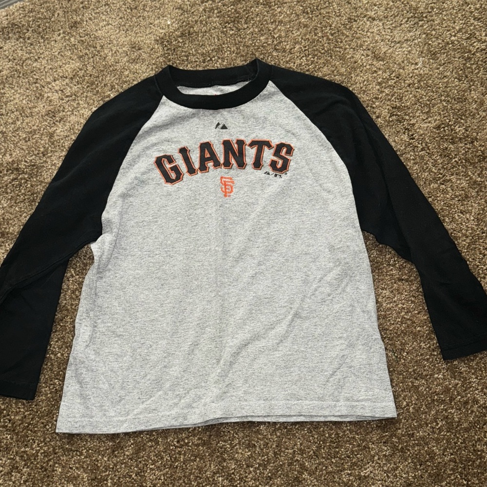 Kids Grey and Black Giants Raglan Shirt